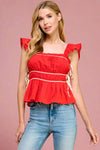 Ruched Detail Ruffled Straps - Red