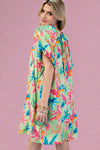 Tropical Bubble Sleeve Dress - Lime Green