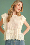 Flutter Sleeve Flared Pointelle Sweater