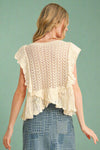 Flutter Sleeve Flared Pointelle Sweater