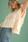 Flutter Sleeve Flared Pointelle Sweater