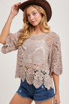 Crochet Bell Sleeve Top - Latte