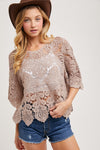 Crochet Bell Sleeve Top - Latte