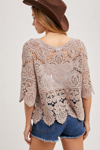 Crochet Bell Sleeve Top - Latte