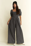 Stripe Print Jumpsuit - Charcoal