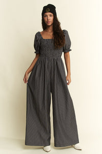 Stripe Print Jumpsuit - Charcoal