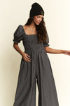 Stripe Print Jumpsuit - Charcoal