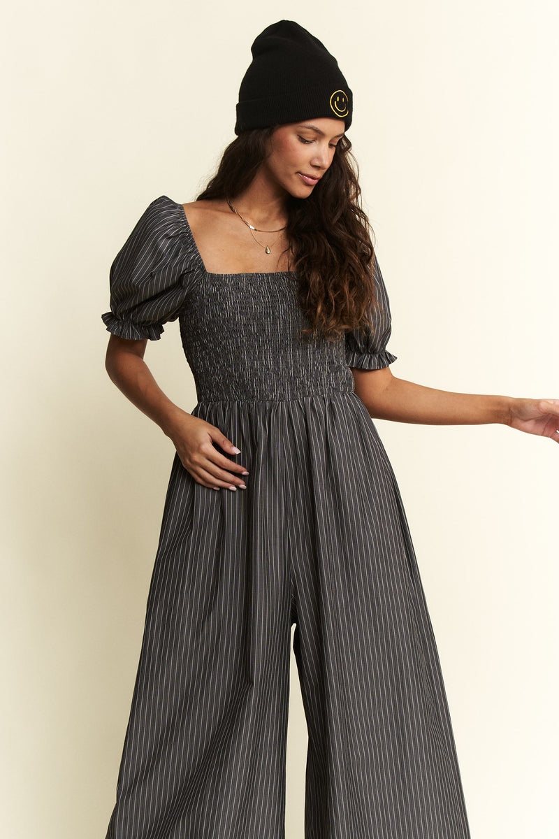 Stripe Print Jumpsuit - Charcoal