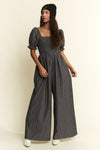 Stripe Print Jumpsuit - Charcoal