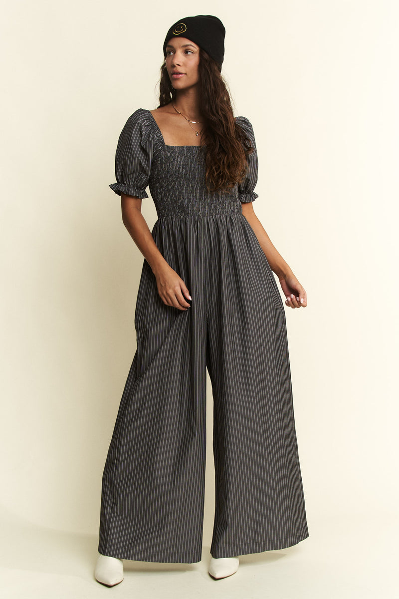 Stripe Print Jumpsuit - Charcoal