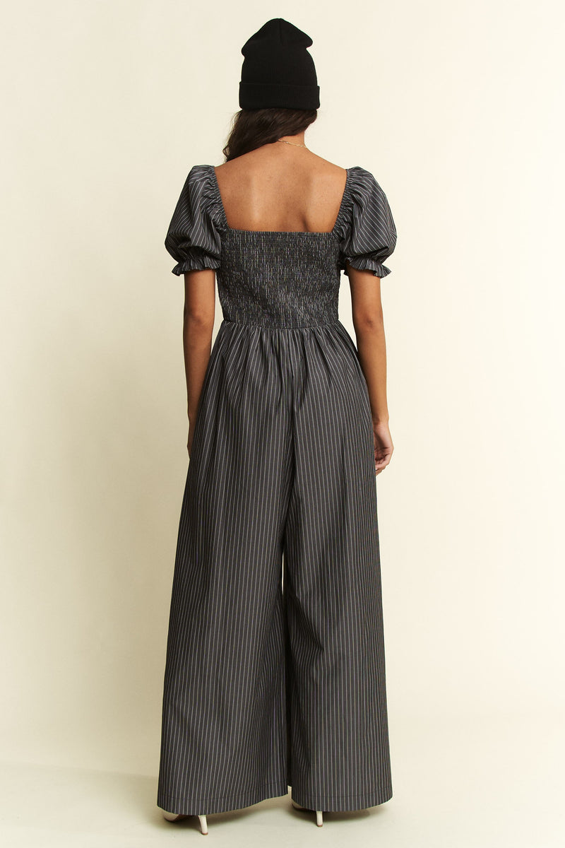 Stripe Print Jumpsuit - Charcoal