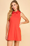 Zigzag Button Shirt Dress - Red