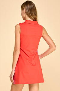Zigzag Button Shirt Dress - Red