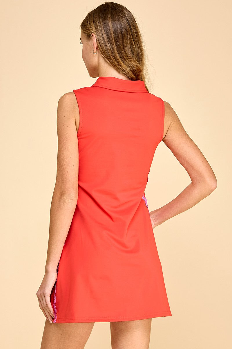 Zigzag Button Shirt Dress - Red
