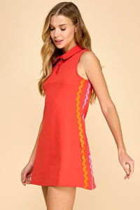Zigzag Button Shirt Dress - Red