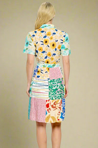 Patchwork Button Shirt Dress - Multi