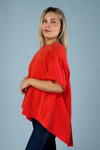 Scalloped Sleeve Oversized Top - Red
