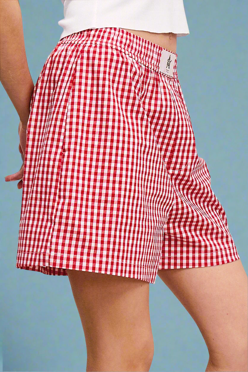 Banded Gingham Boxer Shorts - Cherry