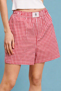 Banded Gingham Boxer Shorts - Cherry