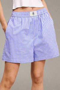 Banded Gingham Boxer Shorts - Blue
