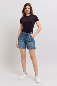 High Waisted Utility Pockets Mid Length Shorts