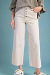 Wide Leg Raw Hem Button Pants - Ecru