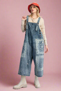 Washed Denim Loose Fit Overalls