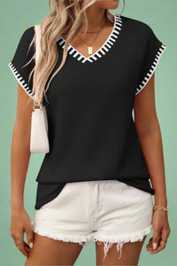 V-Neck Sleeveless Knit Pullover - Black