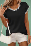 V-Neck Sleeveless Knit Pullover - Black