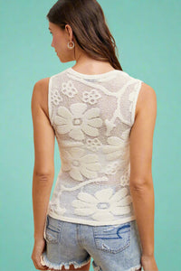 Floral Jacquard Sheer Sweater Tank - Ivory