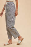 Stripe Patchwork Barrel Leg Pant - Navy