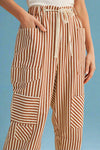 Stripe Patchwork Barrel Leg Pant - Camel
