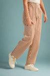 Stripe Patchwork Barrel Leg Pant - Camel