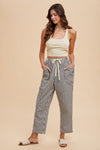 Stripe Patchwork Barrel Leg Pant - Navy