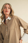 Striped Wide Cuff Button Down Shirt