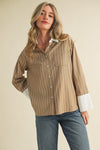 Striped Wide Cuff Button Down Shirt