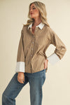 Striped Wide Cuff Button Down Shirt