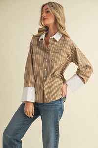 Striped Wide Cuff Button Down Shirt