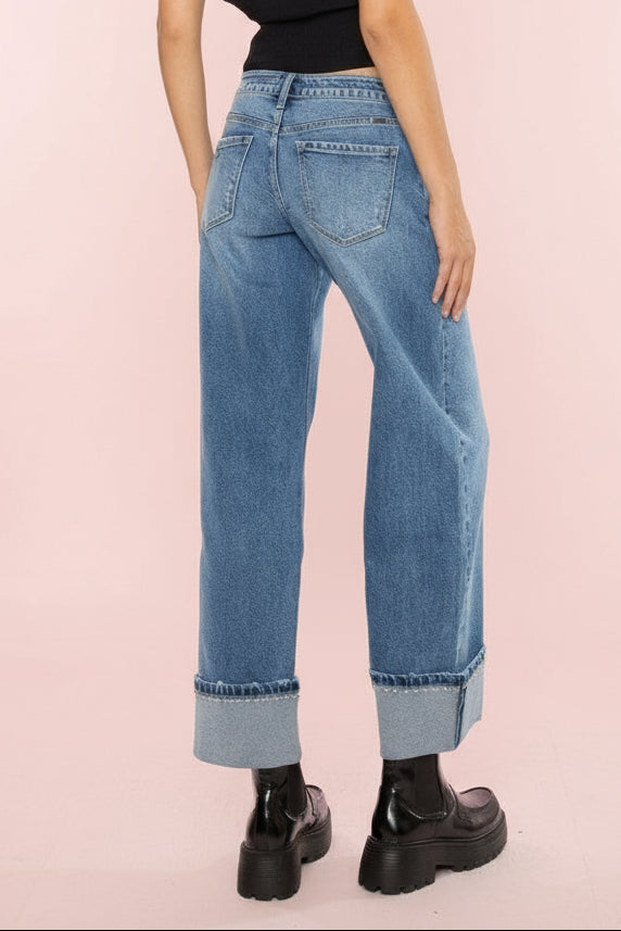 Mid Rise Studded Wide Leg KC01