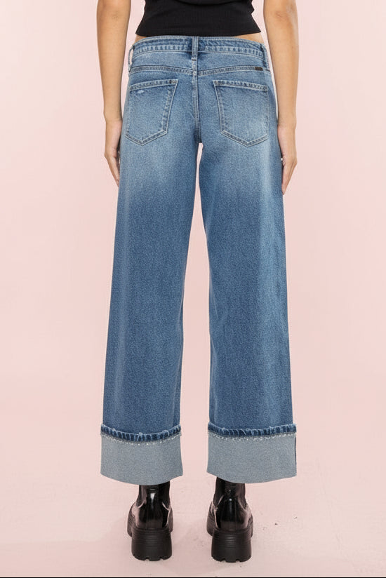 Mid Rise Studded Wide Leg KC01