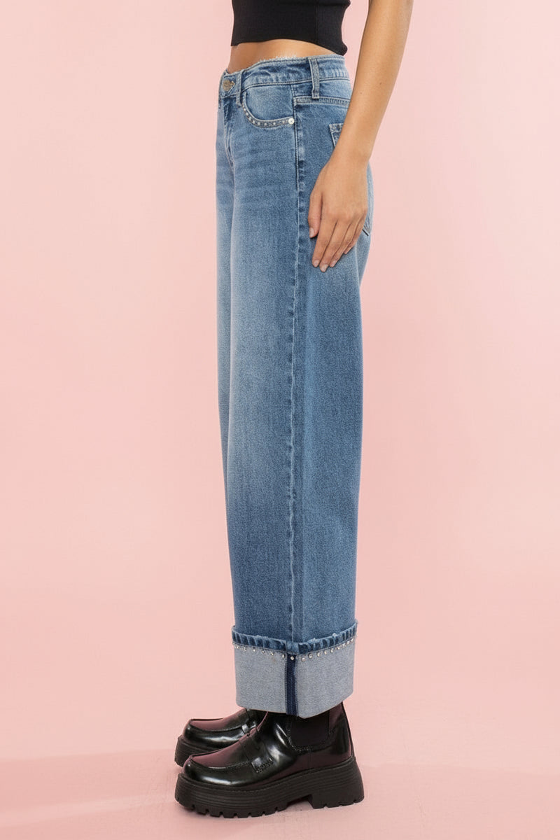 Mid Rise Studded Wide Leg KC01