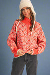 Half Zip Floral Sweater - Red