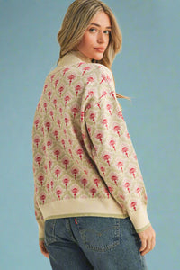 Half Zip Floral Sweater - Oat
