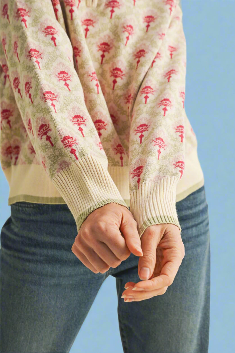 Half Zip Floral Sweater - Oat