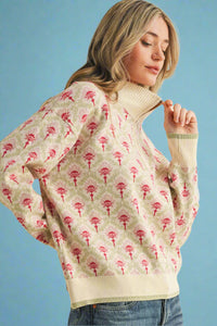 Half Zip Floral Sweater - Oat