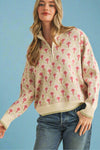 Half Zip Floral Sweater - Oat