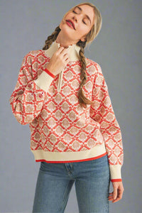 Half Zip Floral Sweater - Cream