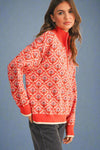 Half Zip Floral Sweater - Red