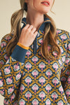 Half Zip Floral Sweater - Blue
