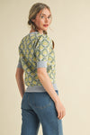 Floral Pattern Short Sleeve Sweater